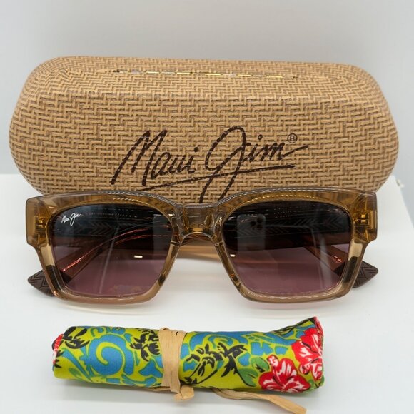 Maui Jim Kenui Light Tan Clear Polarized Rose Lens Sunglasses MJ0642S - Picture 1 of 9